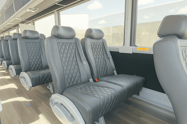 interior of Bus Rental Company Goodyear charter bus